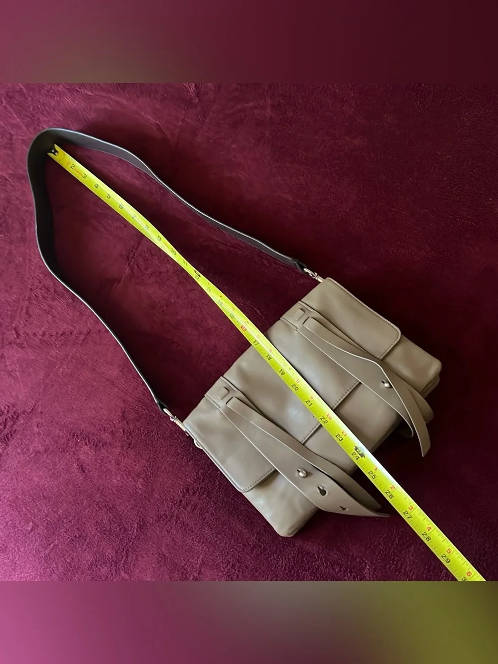 AllSaints Two Tone Taupe Gray Fin Lea Lamp Leather Box Messenger Shoulder Bag